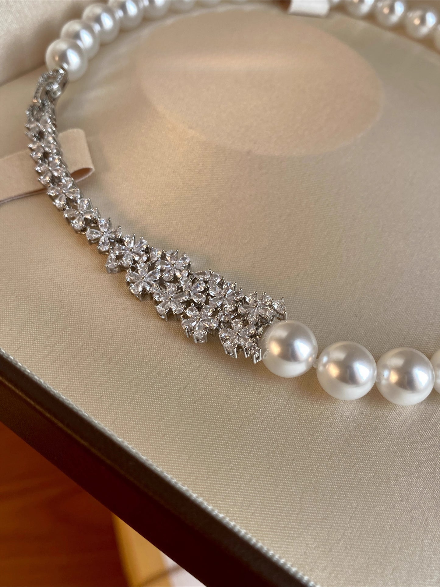 Mother's Day Gift: Elegant Pearl Necklace & Bracelet Set | Crystal Floral Luxury Statement Jewelry for Parties & Gifts