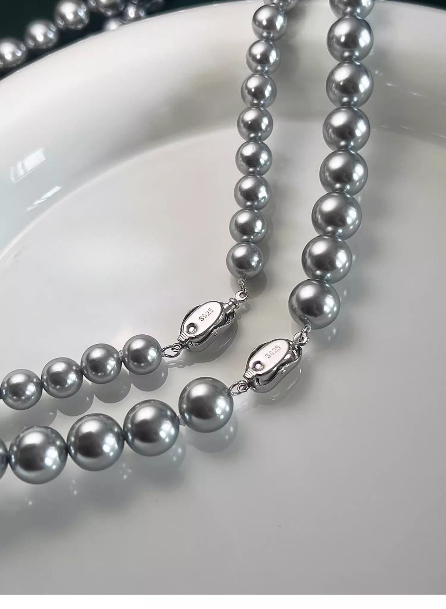 2025 New Women's Platinum Gray Pearl Necklace – 8mm Real Hemp Clavicle Chain Accessory