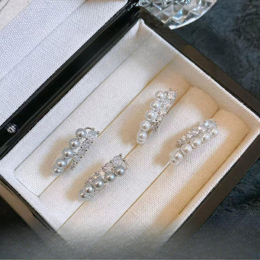 French Style Bubble Double Layer Square Sugar White Pearl Stud Earrings Women Light Luxury High Quality Shell Pearl Earrings Gift Idea
