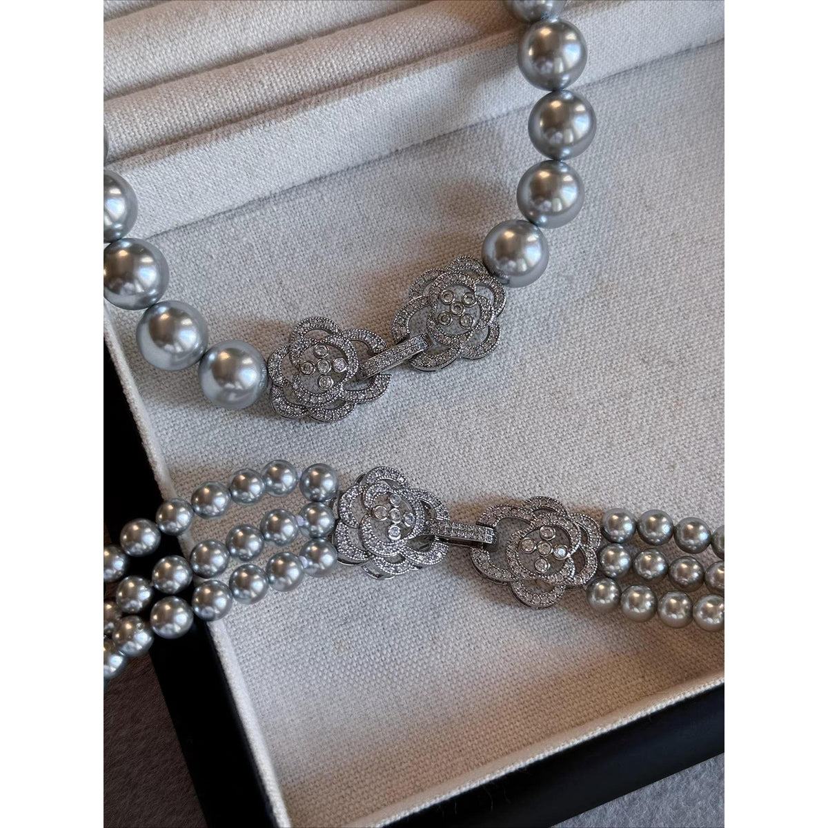 Grey Double Pearl Necklace Sweater Chain Layer Women's Long Gold, Suitable for Winter Dual Use, Can Be Short Gold Or Long Gold