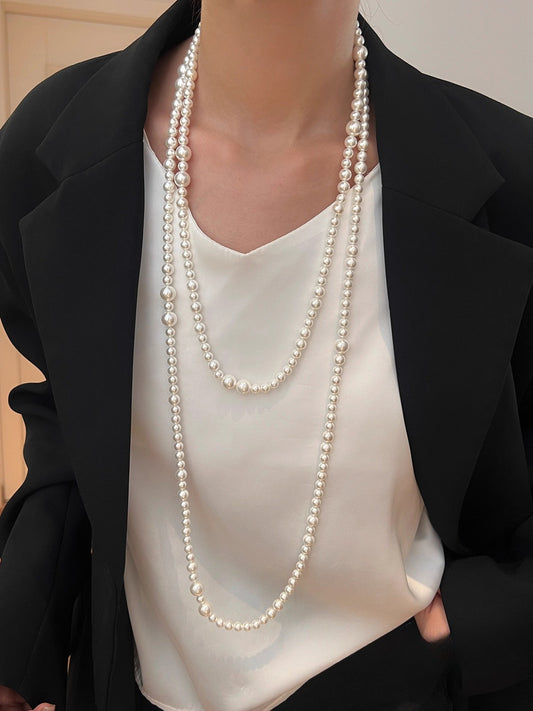 Dai Ao White Pearl Necklace | Long Multi-Layer Stacking Design | 2025 New Women's Trend | Genuine Hepburn Style | Light Luxury French Niche Jewelry