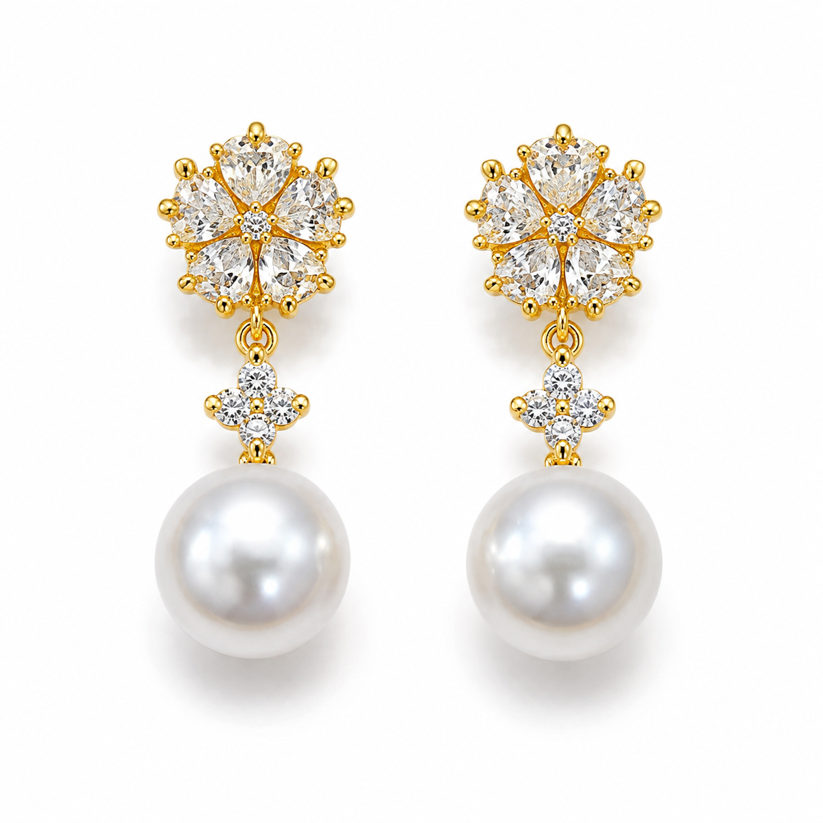 Frostelle Crystal Snowflake Pearl Drop Earrings - image 1