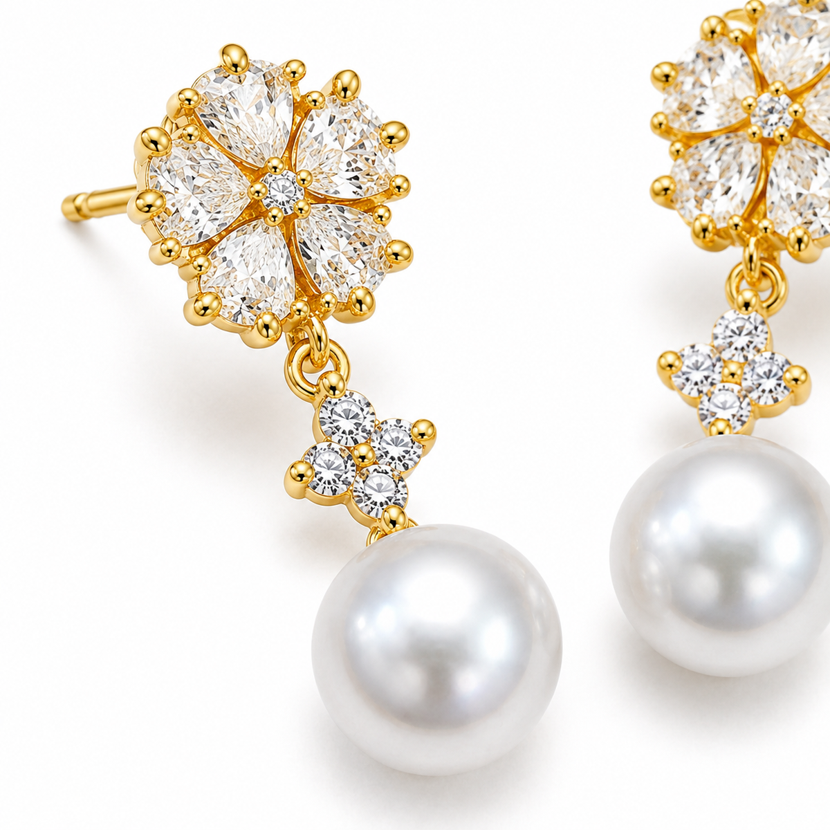 Frostelle Crystal Snowflake Pearl Drop Earrings - image 2