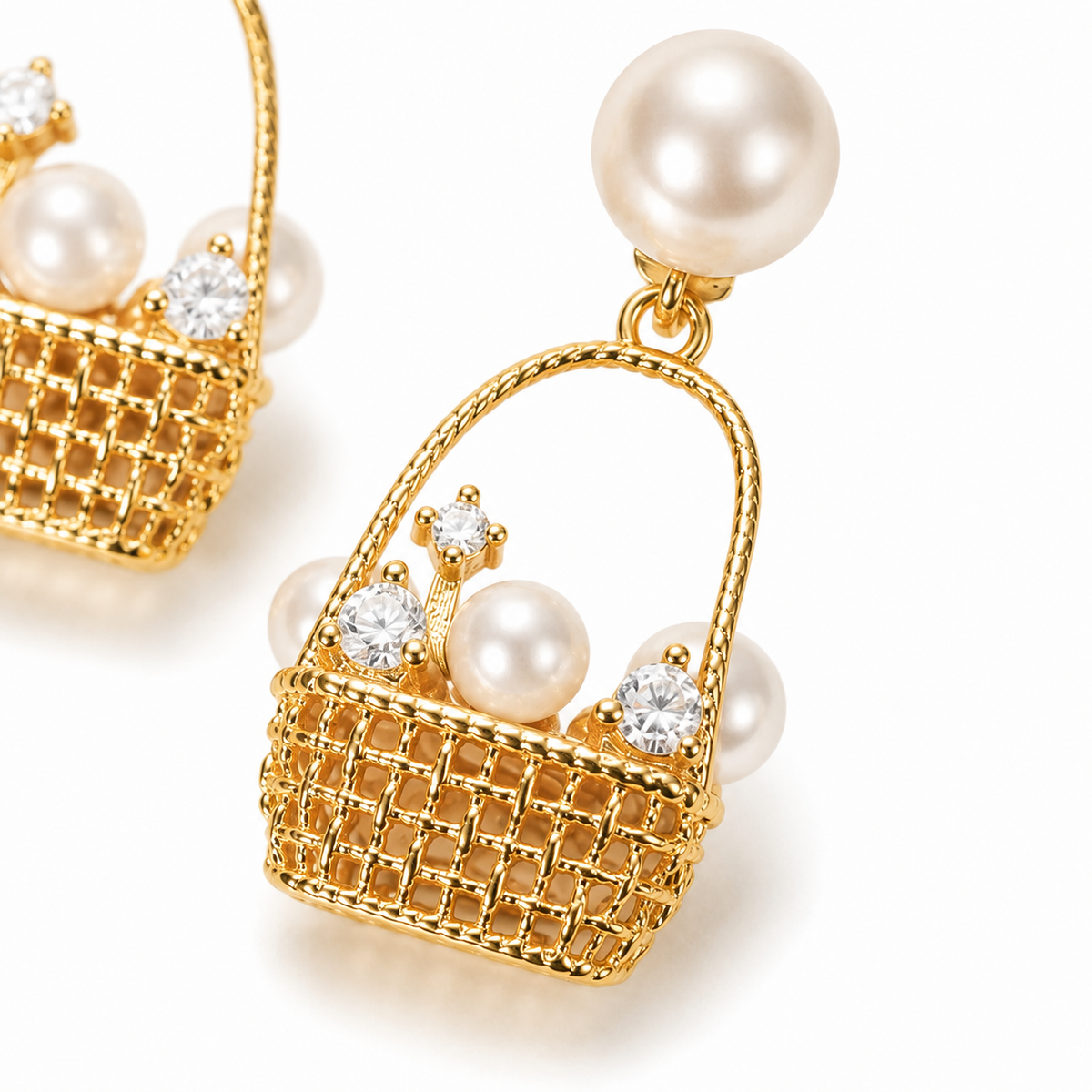 Vela Woven Basket Pearl Earrings & Pendant - image 2