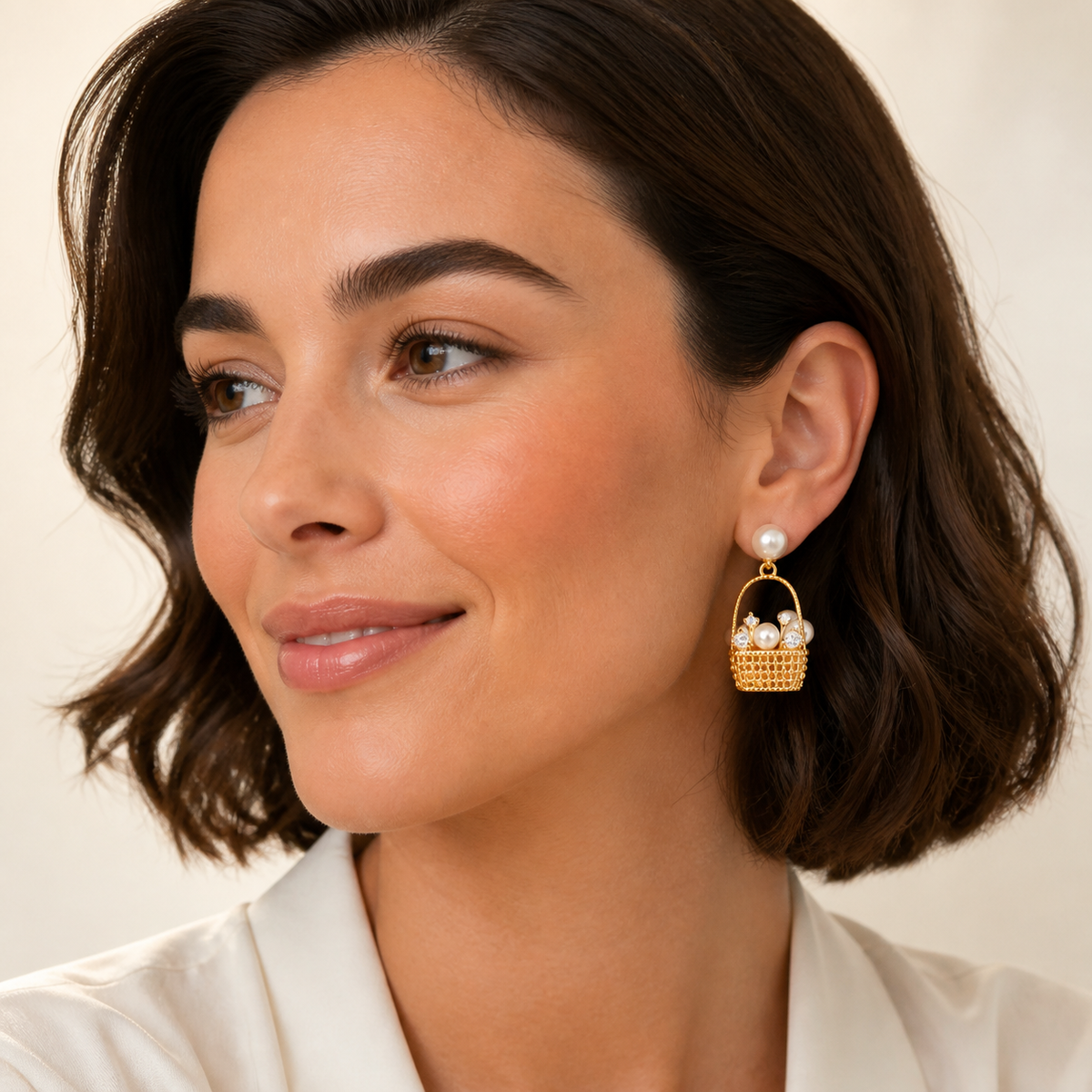Vela Woven Basket Pearl Earrings & Pendant - image 3